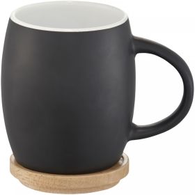 Hearth 400 ml ceramic mug with wooden coaster Black